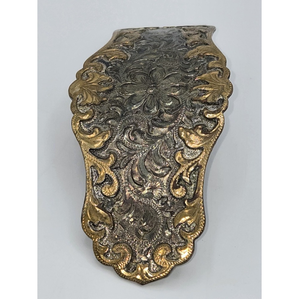 Vintage Ornate Repoussé Floral Silver & Gold Barette‎ - Picture 3 of 5
